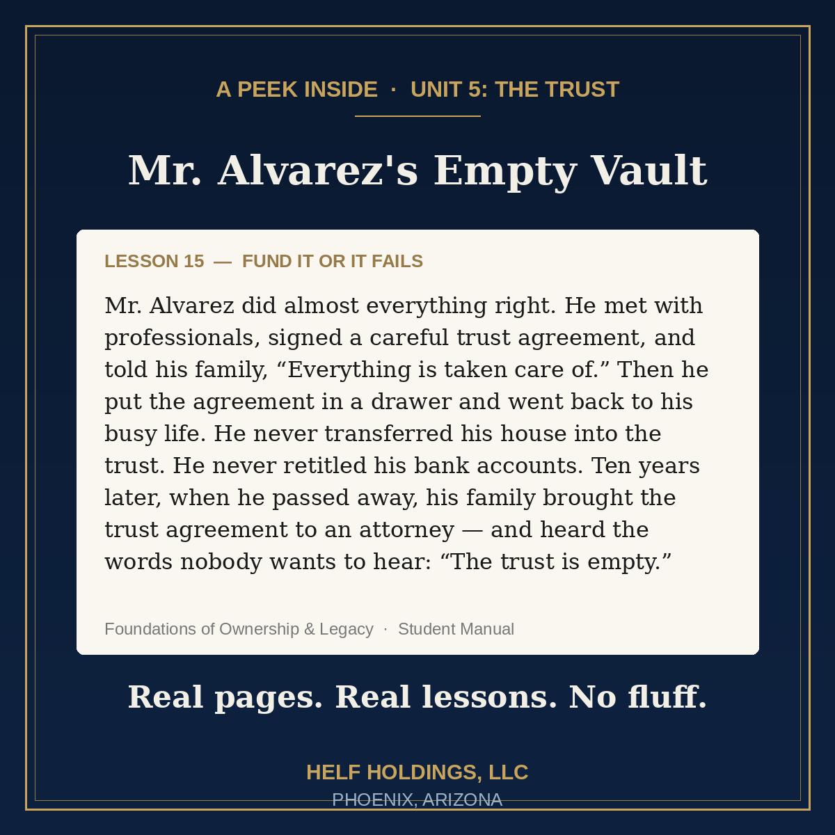 Sample lesson page — Lesson 15: Mr. Alvarez's Empty Vault